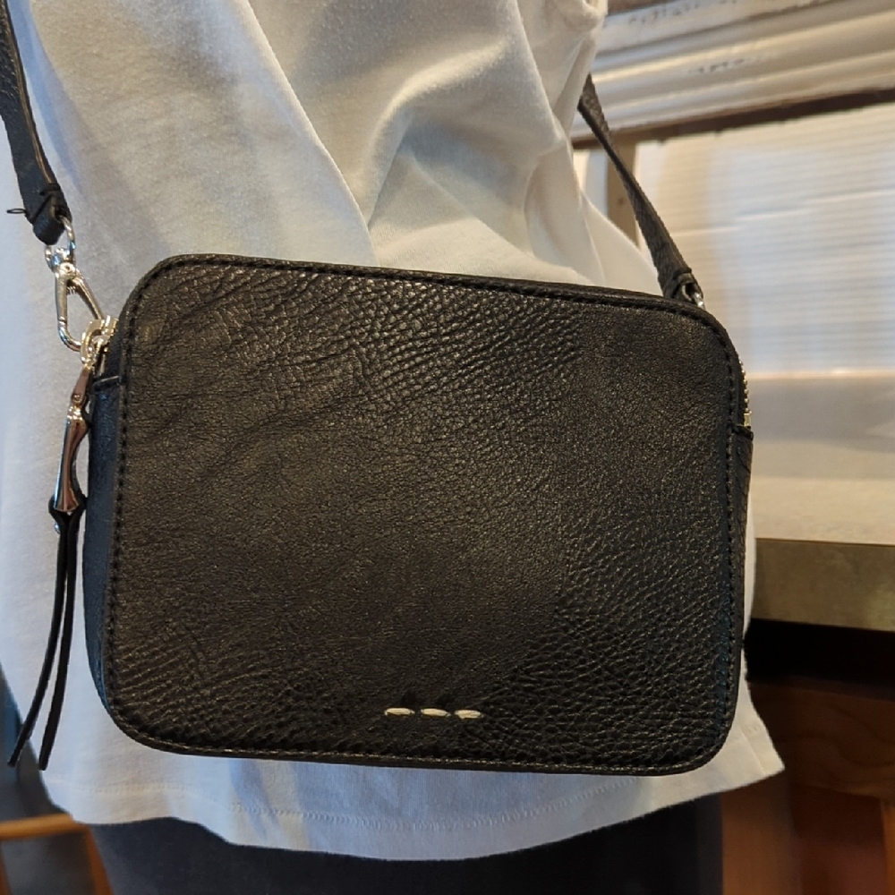 Spendid Black Faux Leather Crossbody Bag. Two Detachable Different Length Straps